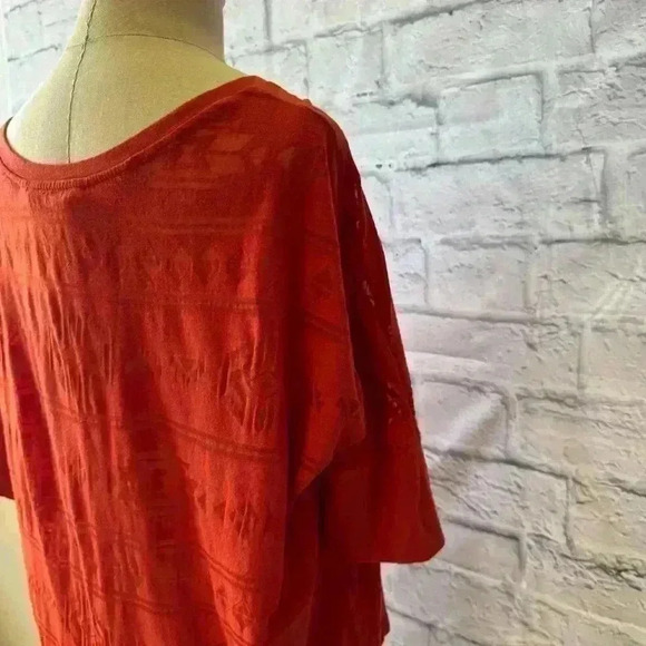 Old Navy Orange Oversized T Shirt with Burnout Aztec Tribal Print Size: Small - Picture 5 of 14